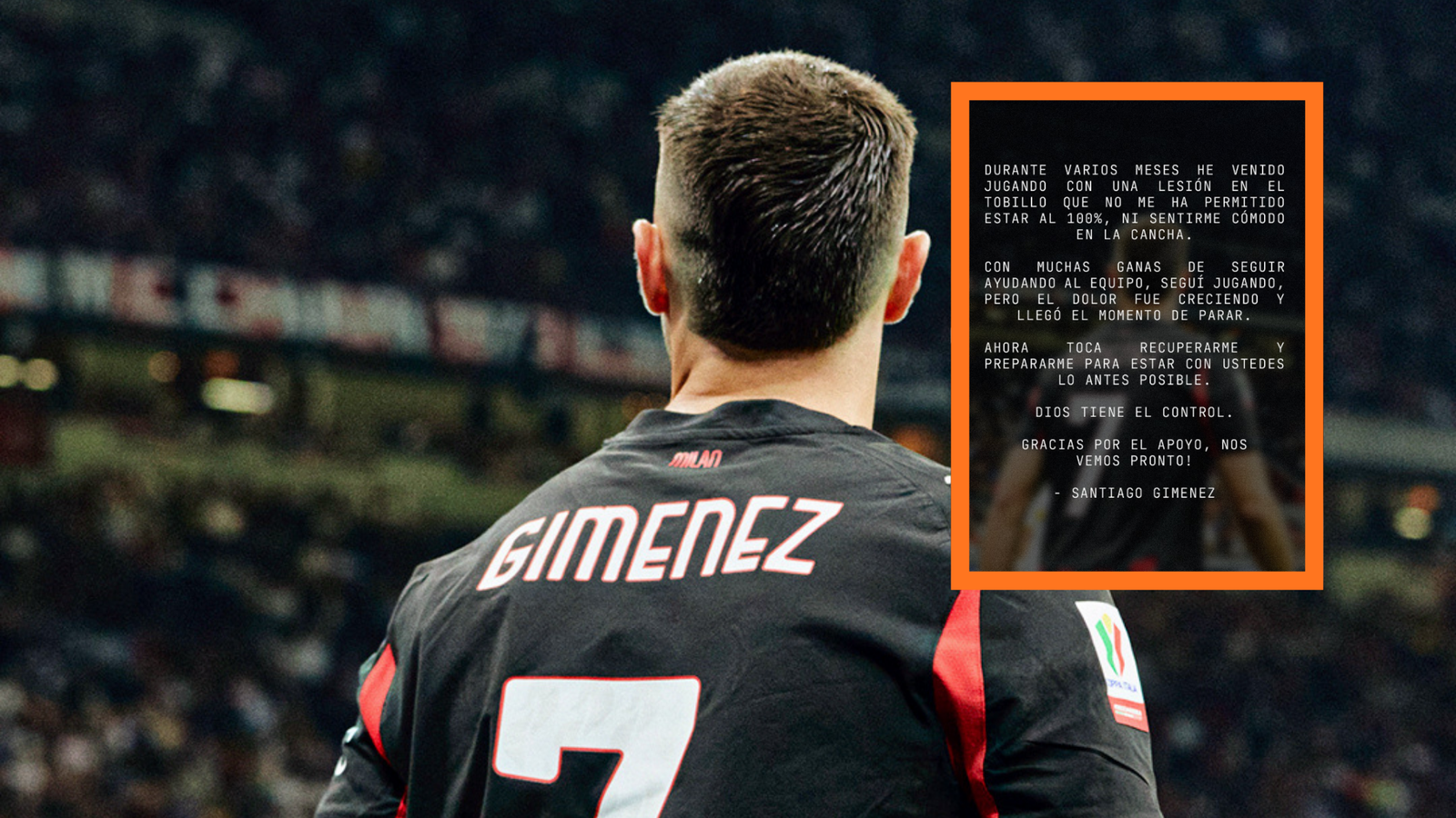 ‘Llegó el momento de parar’: Santiago Giménez revela que jugó lesionado y anuncia pausa para recuperarse